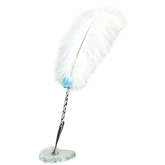 羽 オーストリッチの羽根ペン（クリスタル台付）特殊文字