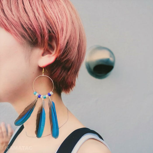 アオショウビン　5本入り　装飾用 羽根 【フェザー インディアン風 手芸 イヤリング アクセサリー カワセミ 天然羽根 パーツ ダンス衣装　ワンポイント 羽根飾り 青い羽根】